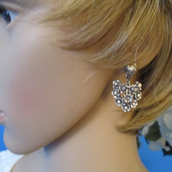 TORTOLANI Heart Brooch Earrings Set~Vintage STERLING Plate Floral Heart Jewelry - Picture 4 of 13